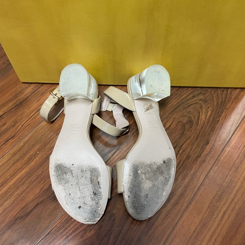 Stuart Weitzman Nearlynude Block-Heel Leather San… - image 3